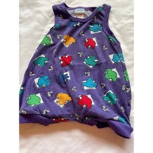 Vintage Carter's Baby Romper 90s Purple Frogs Geometric Sleeveless Cotton 12 Mo